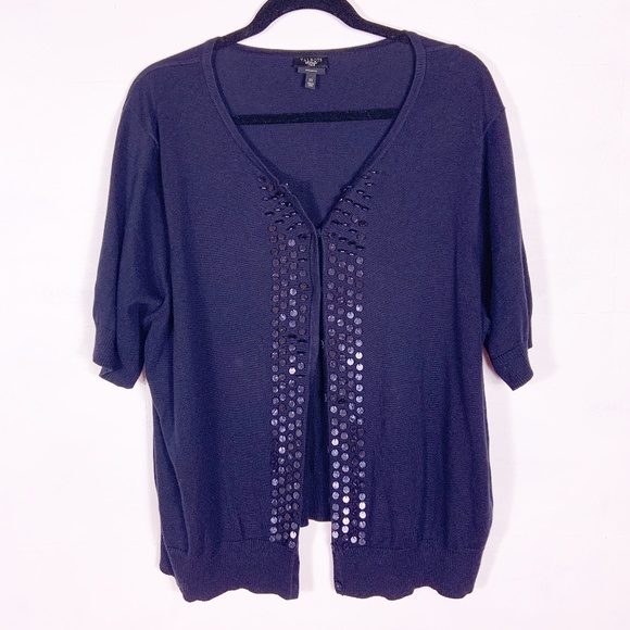 Talbots Sweaters - Talbots | blue cropped beaded sweater